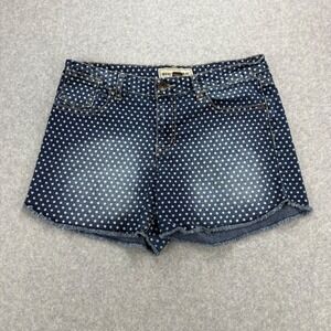 Bit & Bridle Denim Shorts Womens 10 Blue Polka Dot Frayed Hem Stretch Retro Boho